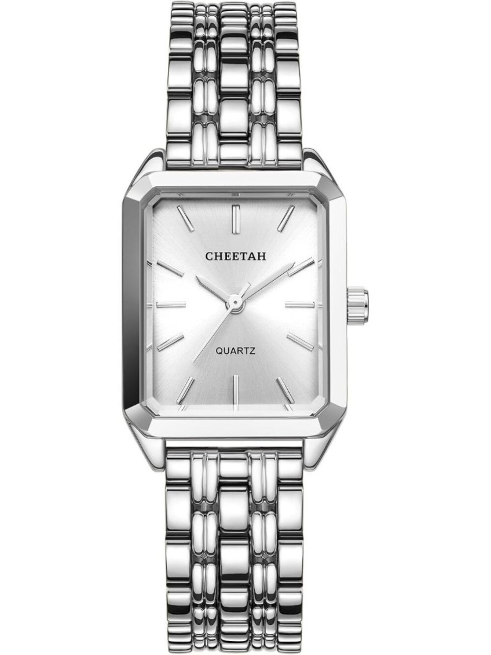 Women's Silver White Retro Style Rectangular Case and Stainless Steel Band Watch